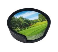6 sottobicchieri in pelle con motivo campo da golf, con supporto, per ufficio, cucina, sala da pranzo, soggiorno, 9,9 cm