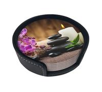 6 sottobicchieri in pelle con stampa di pietre zen, con supporto, per ufficio, cucina, sala da pranzo, soggiorno, 9,9 cm