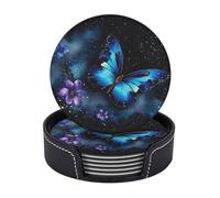 6 sottobicchieri in pelle PU per bevande, estetica farfalla blu galassia per tavolino da caffè, per proteggere il piano del tavolo, tappetino per tazza da 10 cm