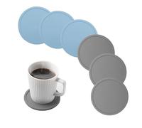 6 sottobicchieri isolati in silicone, sottobicchieri rotondi semplici, adatti per caffè, brocche di birra, bicchieri da vino, bottiglie a casa e al bar (grigio e blu)