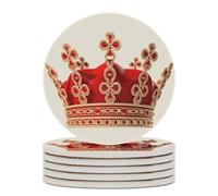 6 sottobicchieri per bevande a forma di corona rossa con base in sughero, sottobicchieri rotondi per tazze, tappetino di protezione da tavolo per vari tipi di tazze