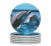 6 sottobicchieri per bevande a forma di due delfini nell'acqua con base in sughero, sottobicchieri rotondi per tazze, tappetino di protezione da tavolo per vari tipi di tazze