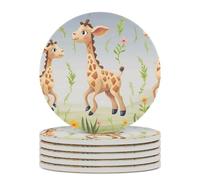 6 sottobicchieri per bevande a forma di giraffa con base in sughero, sottobicchieri rotondi per tazze, tappetino di protezione da tavolo per vari tipi di tazze