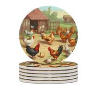 6 sottobicchieri per bevande a forma di pollo arrosto, gallina, fattoria con base in sughero, sottobicchieri rotondi per tazze, tappetino di protezione da tavolo per vari tipi di tazze