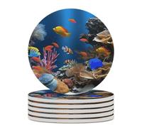 6 sottobicchieri per bevande a forma di vita marina con base in sughero, sottobicchieri rotondi per tazze, tappetino di protezione da tavolo per vari tipi di tazze