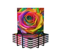 6 sottobicchieri per bevande con supporto, sottobicchieri in ceramica per tipi di tazze, sottobicchieri colorati con rose per bevande protezione da tavolo, sottobicchieri assorbenti per tavolino da