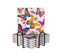 6 sottobicchieri per bevande con supporto, sottobicchieri in ceramica per tipi di tazze, sottobicchieri colorati con farfalle e fiori per bevande protezione da tavolo, sottobicchieri assorbenti per