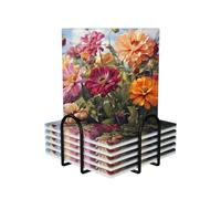6 sottobicchieri per bevande con supporto, sottobicchieri in ceramica per tipi di tazze, sottobicchieri colorati con fiori primaverili estivi per bevande, protezione da tavolo, sottobicchieri