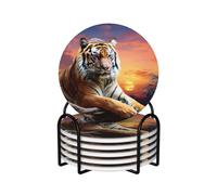 6 sottobicchieri per bevande con supporto, sottobicchieri in ceramica per tipi di tazze, sottobicchieri colorati tigre tramonto per bevande, protezione da tavolo, sottobicchieri assorbenti per