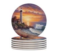 6 sottobicchieri per bevande Faro al tramonto con base in sughero Sottobicchieri rotondi per tazze Tappetino di protezione da tavolo per tipi di tazze