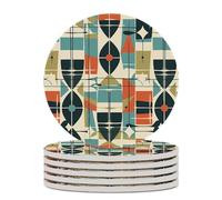 6 sottobicchieri per bevande moderni di metà secolo con base in sughero, sottobicchieri rotondi per tazze, tappetino di protezione da tavolo per vari tipi di tazze