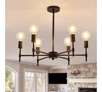 6 Sputnik Chandelier Black Semi Flush Mount Ceiling Light Fitting Pendant Lighting Height Adjustable for Bedroom Kitchen Dining Living Room