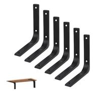6 staffe per mensole galleggianti, resistenti, nere, a forma di L, in metallo, per pareti, librerie, mensole da giardino (20,3 cm)