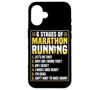 6 Stages of Marathon Run Funny Runner Humor Custodia per iPhone 16
