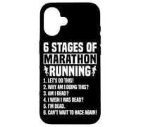 6 Stages of Marathon Run Funny Runner Humor Custodia per iPhone 16