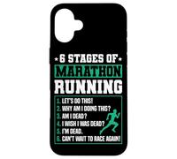 6 Stages of Marathon Run Funny Runner Humor Custodia per iPhone 16 Plus
