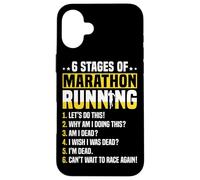 6 Stages of Marathon Run Funny Runner Humor Custodia per iPhone 16 Plus