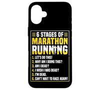 6 Stages of Marathon Run Funny Runner Humor Custodia per iPhone 16 Plus