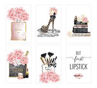 6 stampe artistiche da parete su tela, senza cornice, con fiore rosa, profumo, pennello per trucco, borse con tacchi alti, quadri da parete, decorazioni per soggiorno, ufficio, 20 x 30 cm