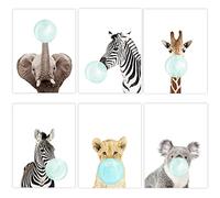 6 Stampe Camera da Letto Ragazza Poster Animale Gomme da Masticare Quadro Cameretta Neonata Quadretti Bambina Quadro Elefante Bambino 21 x 30 cm senza Cornice