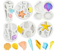 6 stampi in silicone a tema marino per fondente, conchiglie, conchiglie, stelle marine, stampi da forno a forma di animali marini, per decorazioni fai da te per torte, cioccolato, caramelle, argilla