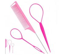 6 strumenti per capelli a coda di topsy, strumento per capelli rosa con pettine a coda di topo, strumento per tirare i capelli, strumento per treccia francese, strumento per intrecciare i capelli per