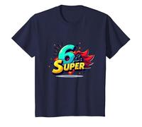6 & Super: Celebrazione di Compleanno in Stile Fumetto Vivace Maglietta, Bambini, Navy, 2 Anni