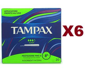 6 TAMPAX SUPER DA 20PZ ASSORBENTI INTERNI