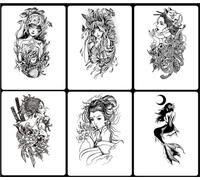 6 tatuaggi temporanei a forma di erba geisha per donne, uomini e adulti, a lunga durata, tecnica del tatuaggio, impermeabili, realistici, tatuaggi finti in blocco, adesivi semipermanenti per adulti.(A