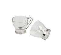 6 TAZZINE 100ml TAZZA CAFFE' IN VETRO CON MANICO ACCIAIO BICCHIERE ESPRESSO BAR