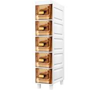 6 Tier Slim Bathroom Storage Cabinet with Casters Large Capacity for Bedroom and Bathroom Brown Color