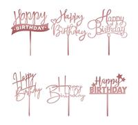 6 topper per torta in oro rosa con scritta "Happy Birthday" per decorazioni per torte, in acrilico, lettere di buon compleanno per torte, decorazioni personalizzate in oro rosa, inserti per torte in