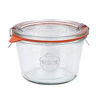 WECK - 6 vasetti in vetro da 370 ml (1/4 litri) con anello in gomma e 2 mollette