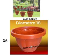 6 Vasi Dorico Ø 18cm Altezza 14,5cm 1,8L Colore Terracotta Polipropilene Vaso