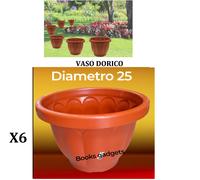 6 Vasi Dorico Ø 25cm Altezza 19,5cm 5 Litri Colore Terracotta Polipropilene Vaso