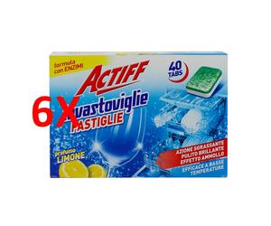 6 X Actiff Lavastoviglie Pastiglie 40 Tabs Profumo Limone
