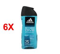 6 X Adidas Docciaschiuma Shampoo Viso 3in1 Ice Dive 250 Ml