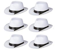 6 X Bianco Gangster Cappello Gatsby Al Capone Fedora Liscio Criminal Michael