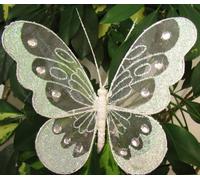 6 x bianco glitter farfalle ClipOn decorazione Lapel spilla molletta per capelli grande 18 cm