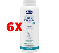 6 X Chicco Baby Moments Talco Con Amido Di Riso Barattolo 150 Grammi