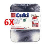 6 X Cuki Vaschette Alluminio Con Coperchi (r75) Per 4 Porzioni - 4 Pezzi - Lt 1