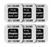 6 X Energizer Ossido D'Argento 357/303 Batterie 1.55V D357 V357 SR44 Orologio