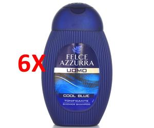 6 X Felce Azzurra Docciashampoo Uomo Cool Blue Tonificante 250 Ml