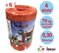 6 x Filo per recinto elettrico 500 MT Ø 4 mm 6 FILI CONDUTTORI cinghiali