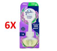 6 X Glade Electric Essential Oil Ricarica Liquida Tranquil Lavender & Aloe 20 M
