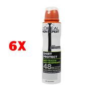 6 X L'oreal Men Expert Deodorante Spray Shirt Protect 150 Ml