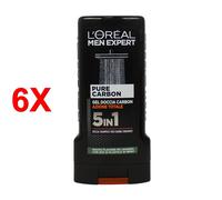 6 X L'oreal Men Expert Docciashampoo Gel Carbon Azione Totale 300 Ml