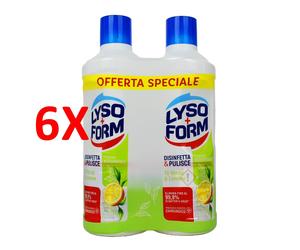 6 X Lysoform Casa Disinfetta E Pulisce Te' Verde & Limone 2 Pezzi Da 1100 Ml