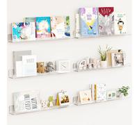 BAKAJI Set 6 Mensole in Acrilico da Parete Design Moderno, Scaffalatura a Muro Multiuso, Scaffale Organizer Camera da Letto, Soggiorno, Cucina, Bagno, Libreria Salvaspazio 38x10x4.8cm (Trasparente)