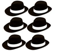 6 X Nero Adulto Cappelli Gangster Al Capone Mafia di Feltro Fedora Costume